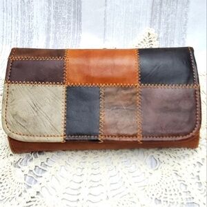 American West Groovy Soul Leather Patchwork Trifold Wallet